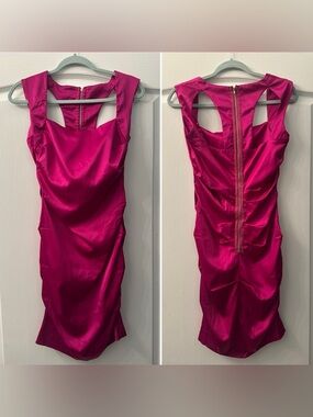 Rubber Ducky Productions, Inc. Hot Pink Satin Mini Dress with Cutout Back S